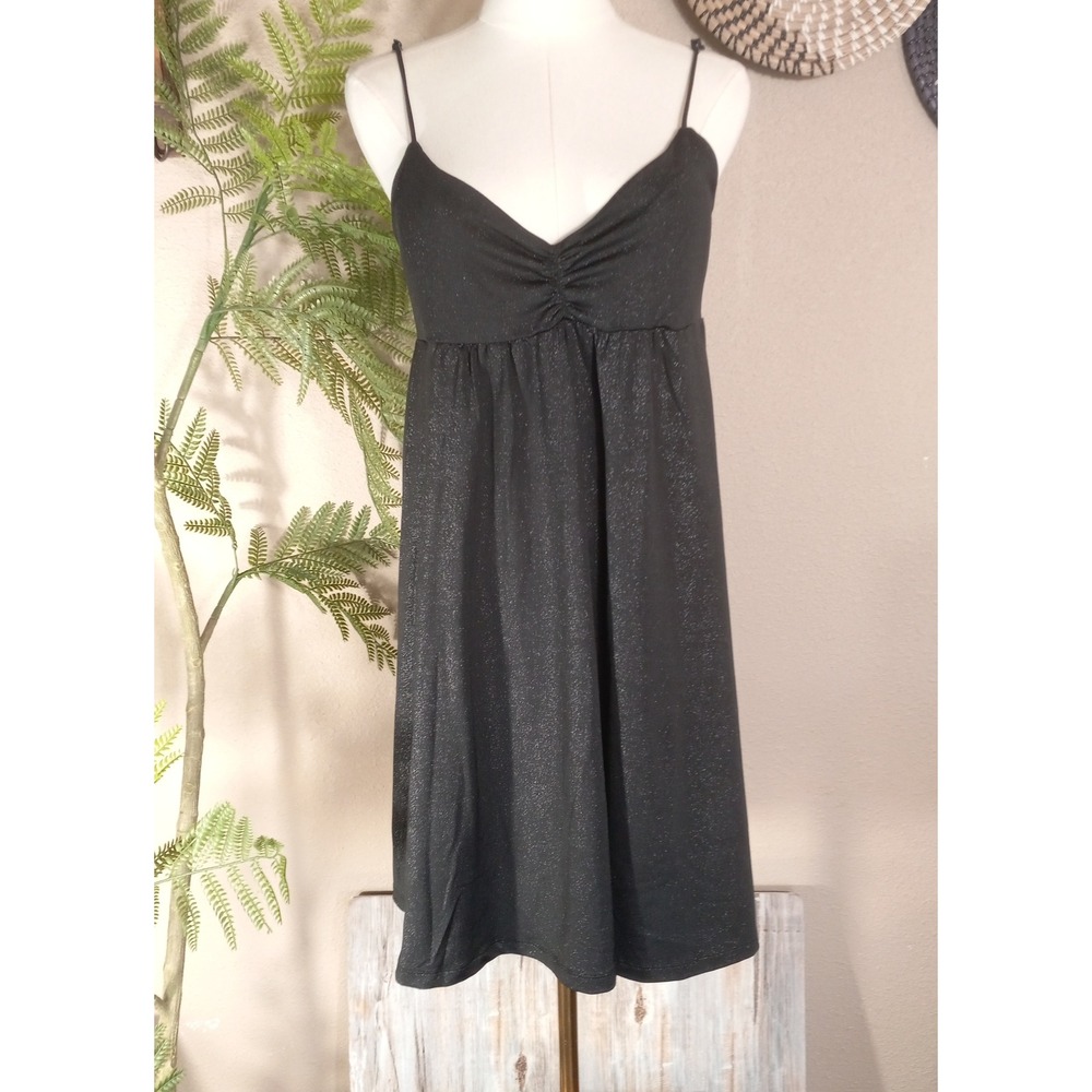 Hypnotik Womens Black Glitter Babydoll Dress XL Metallic Sparkle‎ Y2K Mini Dress